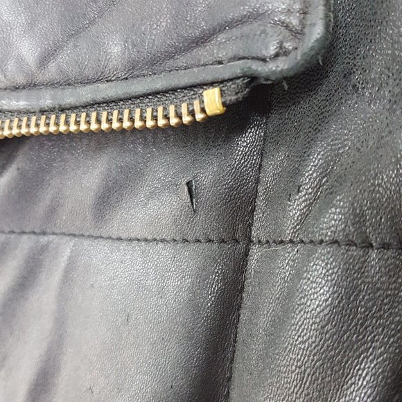 Vintage Boundary Waters Leather Zip Up Over Coat Size Medium Grid Pattern Black - Picture 7 of 9